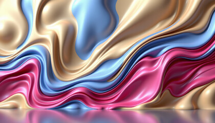 Fluid motion of colorful satin textures modern art studio digital artwork abstract environment close-up view aesthetic concept
