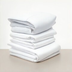 Neat Stack of Crisp White Fitted Sheets Luxurious Bedding