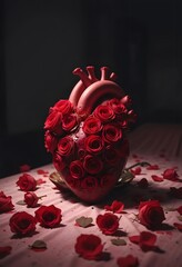 Anatomical Heart Adorned with Crimson Roses: A Valentine's Day Masterpiece