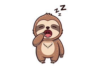 Cartoon Sloth Yawning with Closed Eyes and Zz Symbols Cute Illustration.