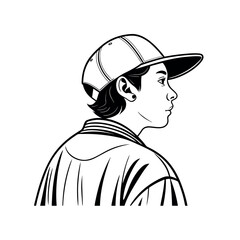 Stylish Line Art Illustration of a Person Wearing a Baseball Cap