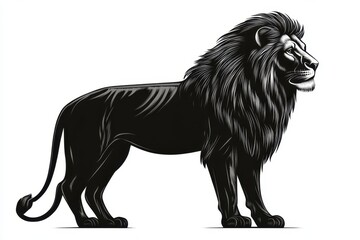 Majestic black lion illustration showcasing powerful stance and detailed mane with a minimalist style and strong lines