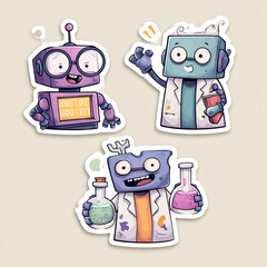 A fun set of cute, retro cartoon robot character vector illustrations