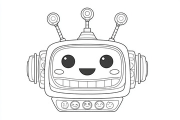 A fun set of cute, retro cartoon robot character vector illustrations