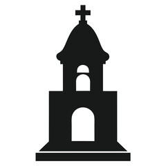 Simple Black Silhouette Icon of a Church Steeple, Religious Building, Gothic Architecture
