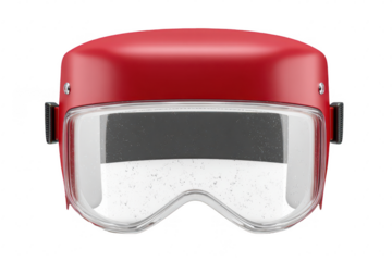 Red protective helmet with clear visor