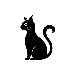 Elegant Black Cat Silhouette Vector Illustration of a Sitting Feline