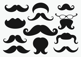 Collection of Mustache Silhouettes  Various Styles and Shapes for Design Projects