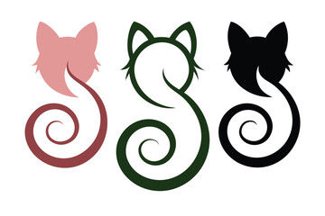 Charming cat tail swirls illustrating various motion states and actions