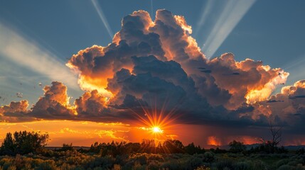 Dramatic scene with sunlight breaking through the clouds after a storm