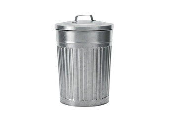 Metal Trash Can: Lidded, Ribbed, Cylindrical Waste Container