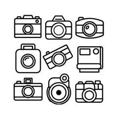 Collection of Simple Camera Icons Photography Equipment Line Art Graphics
