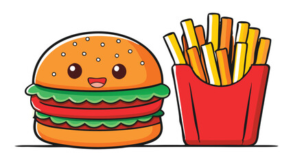 Adorable Cartoon Burger and French Fries Illustration