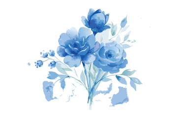 bouquet watercolor blue florals on white background