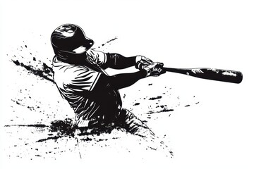Baseball player swinging bat with powerful impact creating visual excitement in dynamic illustration