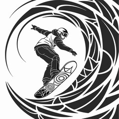 Dynamic Snowboarder in Artistic Swirl Extreme Winter Sports Illustration