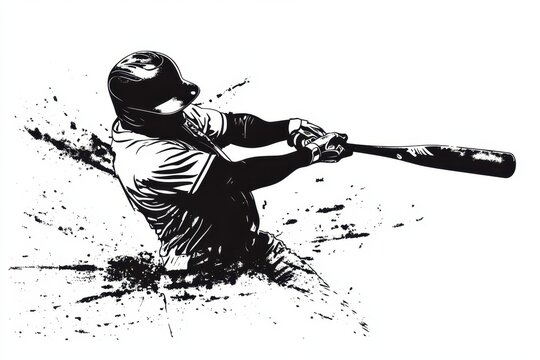 Baseball player swinging bat with powerful impact creating visual excitement in dynamic illustration