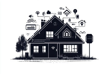 Smart home concept illustration featuring technology integration, digital devices, and connectivity elements in a residential setting