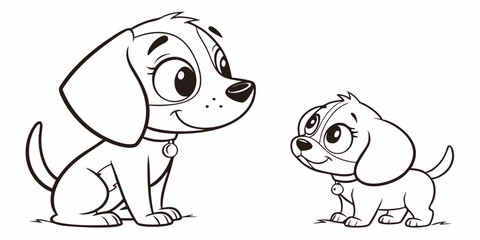 Adorable Cartoon Puppies Mother and Baby Dog Illustration, Coloring Page