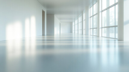 Blurred image of a white open space office interior suitable for use as a background