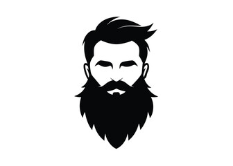 Stylish Men's Beard and Hairstyle Vector Illustration, Black and White