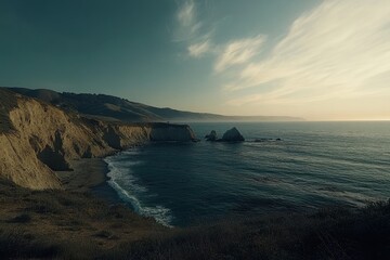 Time lapse captures the rugged coastline and tranquil waters at sunset along a scenic shore, Time lapse of the beautiful and rugged coastline of Central California