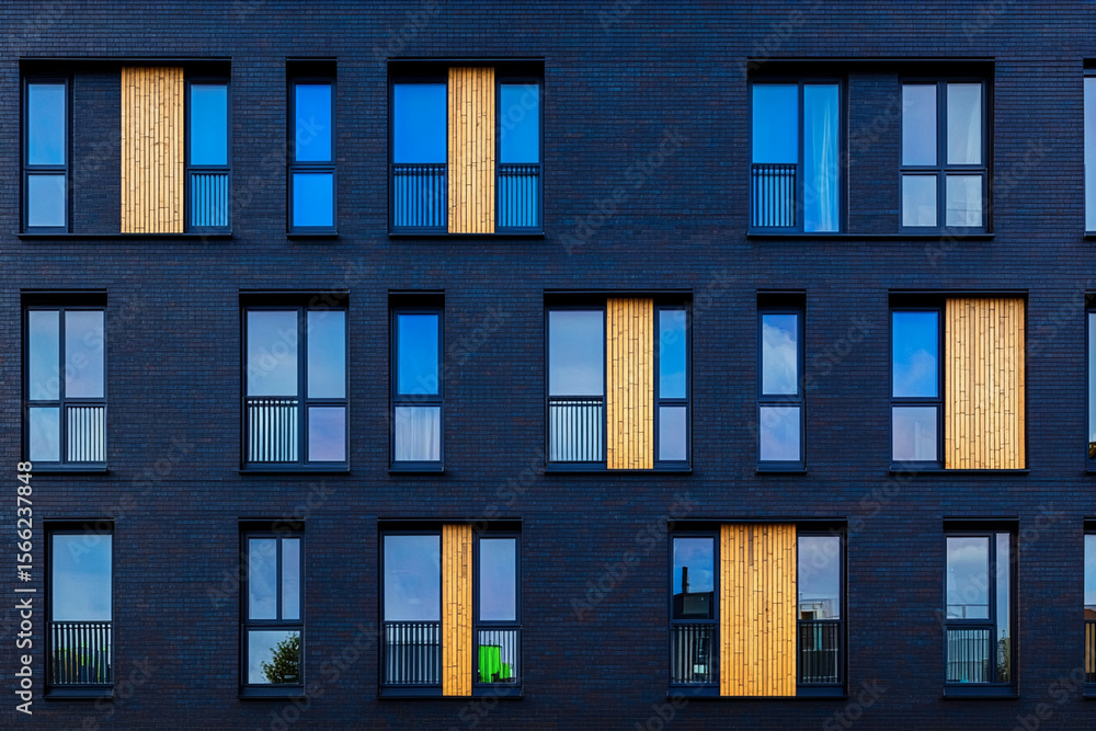 Poster rows of windows create a chaotic facade on a modern building
