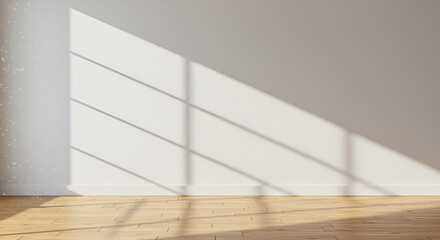 Sunlight streams through the window onto a minimalist interior space and wood floor
