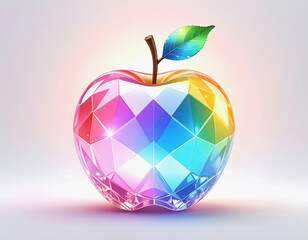 Prismatic Apple Delight: A vibrant, prismatic apple with a glistening sheen, catching the light and exuding freshness and juicy