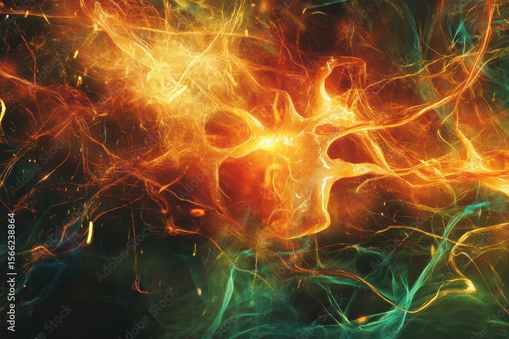 Poster exploring the dynamic flow of continuous electrical energy in abstract form, an abstract concept of 