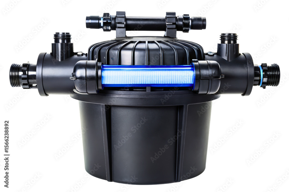 Poster main water filter system with a replaceable cartridge isolated with transparent background