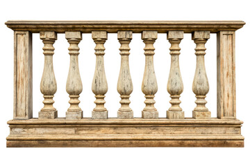 Ancient weathered stone balustrade with classic design isolated with transparent background