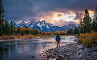 Fototapeta premium man on the mountain