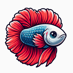 Stylized, vibrant depiction of a betta fish, showcasing its characteristic fins and coloration. The image is presented against a plain white backdrop.