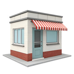 Naklejka premium A small cartoon shop with awning isolated on transparent background