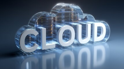 Glass-like cloud shape with embedded digital servers