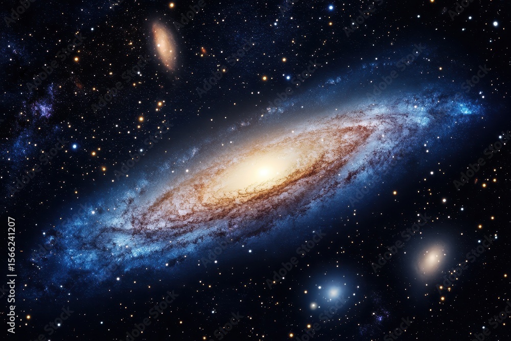 Wall mural stunning view of a blue galaxy and vibrant nebula in deep space illuminated by distant stars, blue g