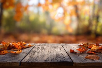 Obraz premium autumn leaves on the wooden table