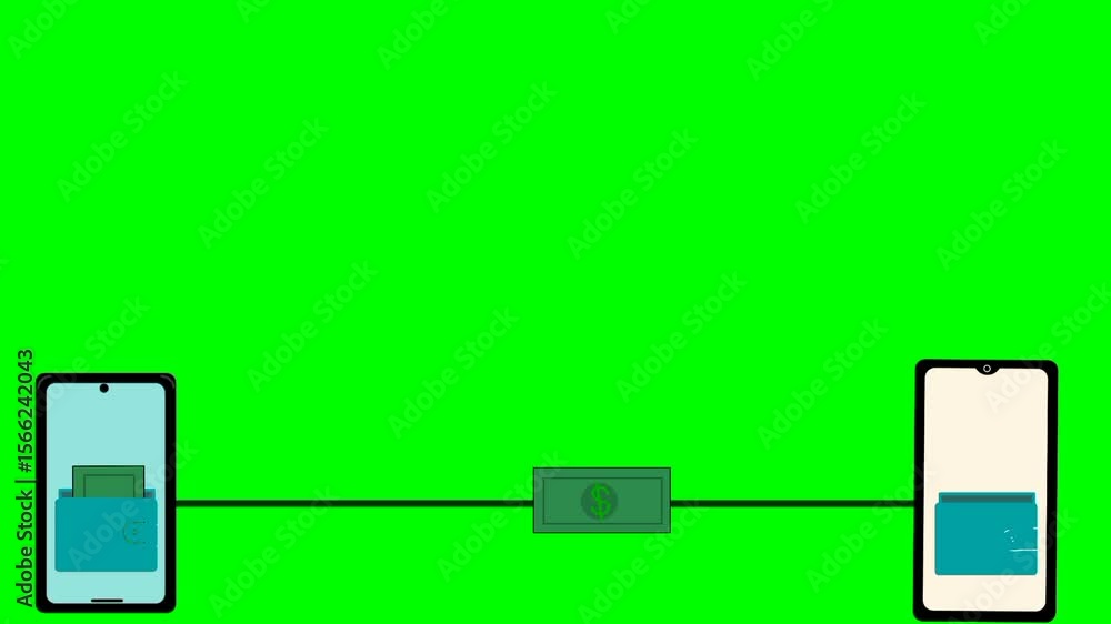 Poster digital wallet transfer animation between smartphones with copy space. mobile payment concept. wirel