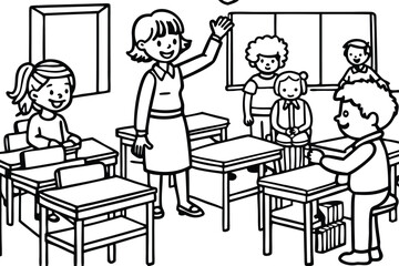 Happy child learning and playing in a bright kindergarten classroom setting