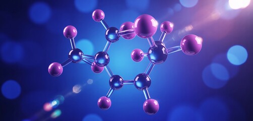 Stunning Molecular Structure Science Background with vibrant purple and blue atoms ideal for research presentations or scientific publications.
