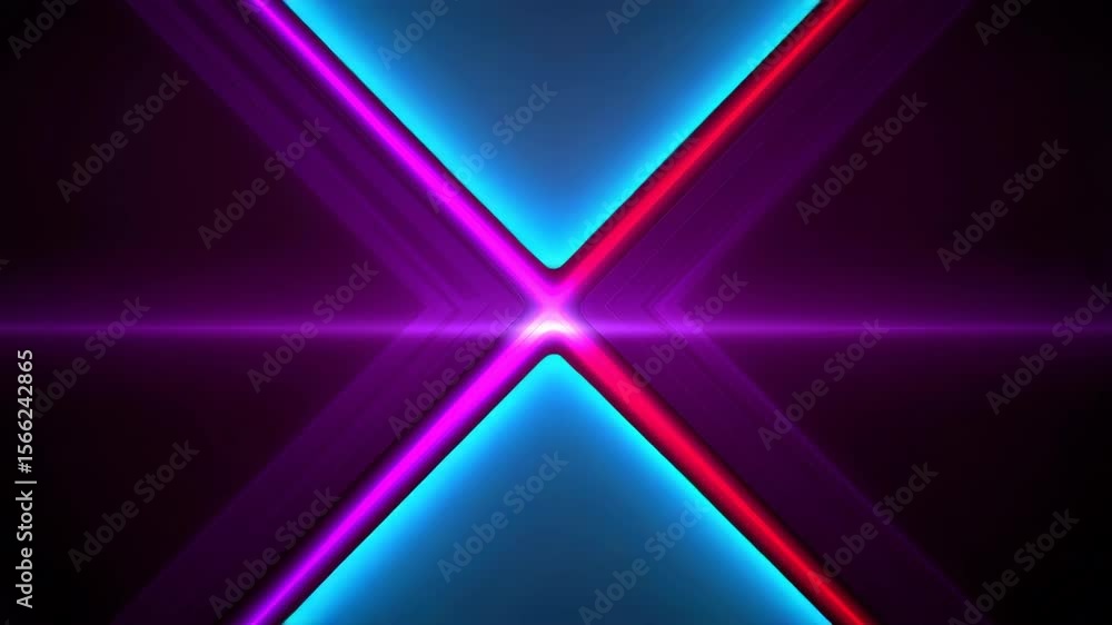 Poster abstract neon light installation with crisscrossing pink and blue lines creating a futuristic and dy