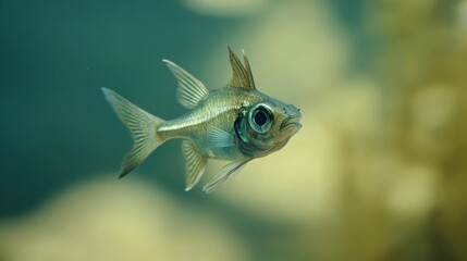 Fototapeta premium Close-up of a small fish swimming in water.