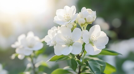 Fototapeta premium Stunning Closeup of White Blossoms Sunlight Spring Flowers