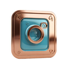 Rose Gold Instagram Icon: Teal Camera App, Modern, Luxurious, Elegant Design, 3D Render, Premium Quality, Social Media, Graphic Element, Digital Marketing, Branding Asset, Shiny, Smooth, Professional.
