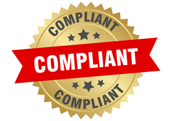 compliant. compliant round red and gold label isolated on transparent background