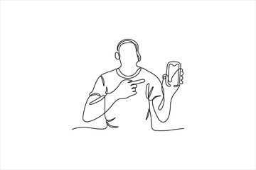 Continuous one line art of smartphone vector illustration premium vector deign
