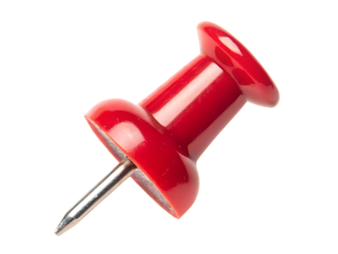 Red pushpin office supply isolated on a transparent background