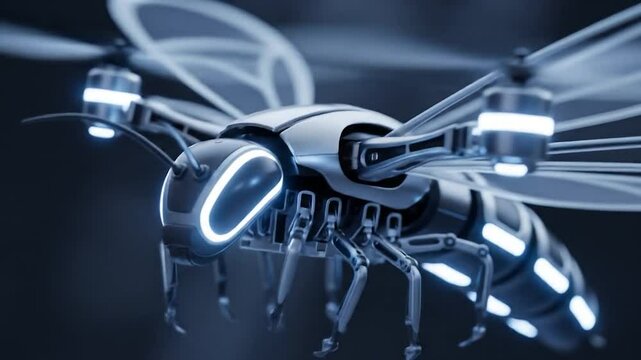 Futuristic Cybernetic Drone Bee: Animated Close-Up, Glowing Details, Tech Concept