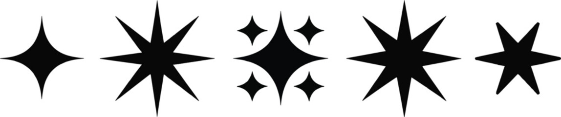 Obraz premium Collection of black starburst and sparkle shapes on white background